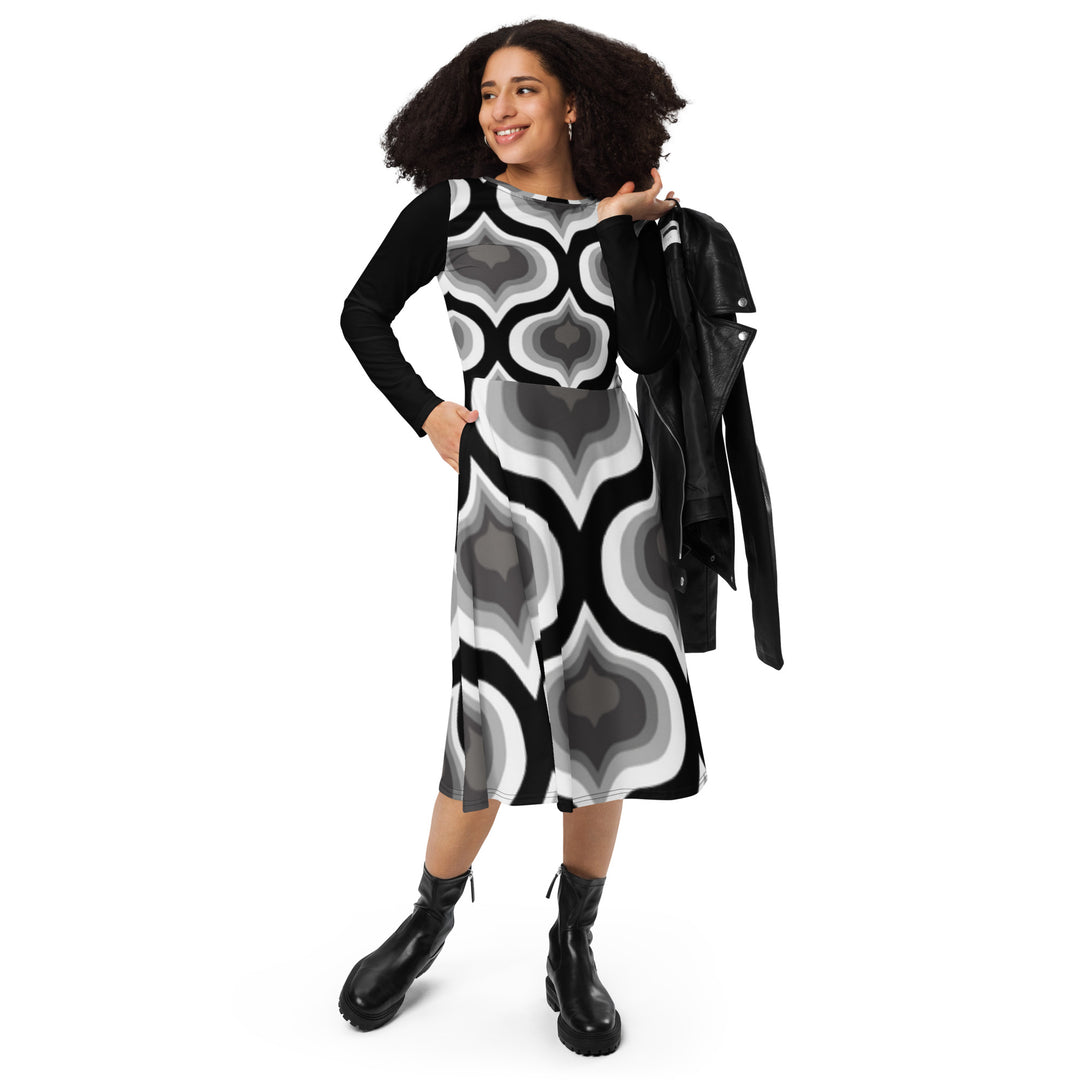 All-over print long sleeve midi dress