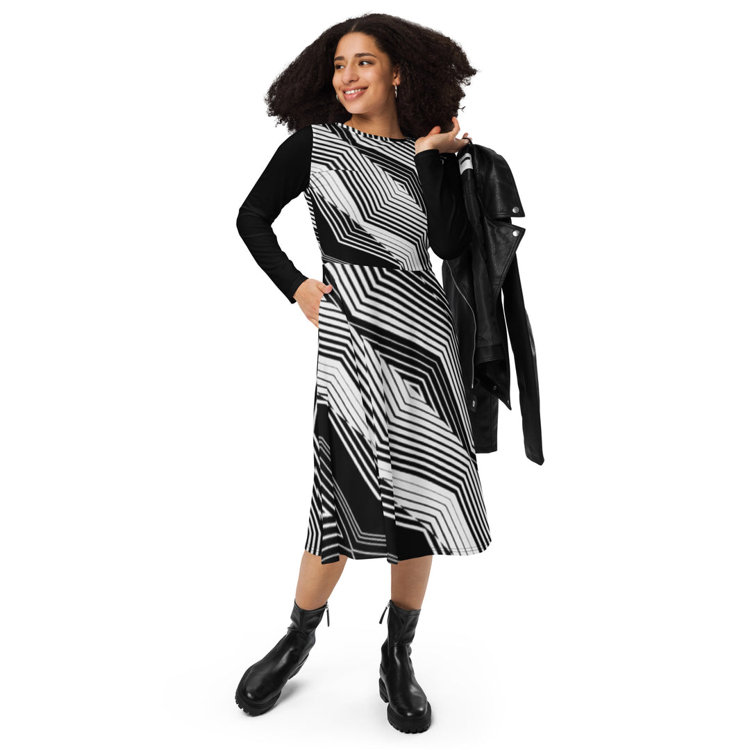 All-over print long sleeve midi dress