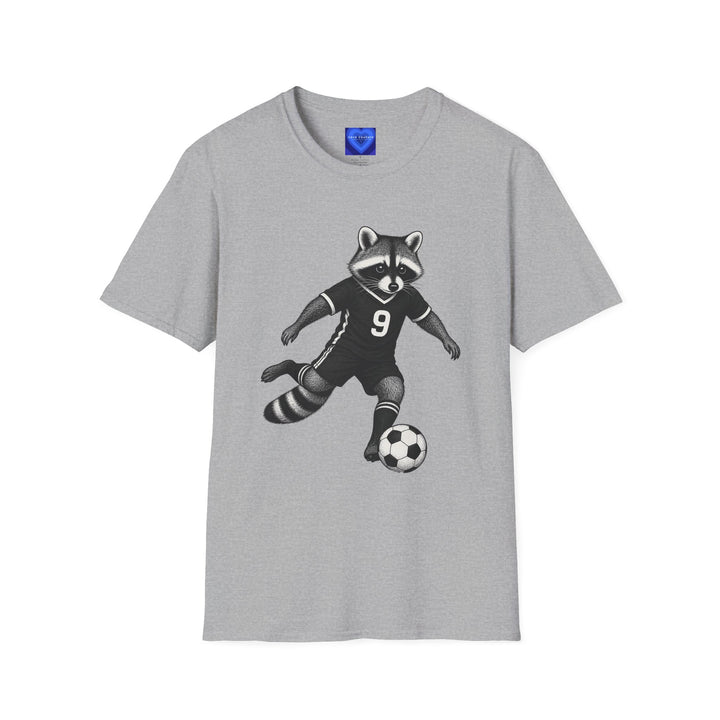 Raccoon Soccer T-Shirt — Cute Mascot Jersey Graphic (Number 9)