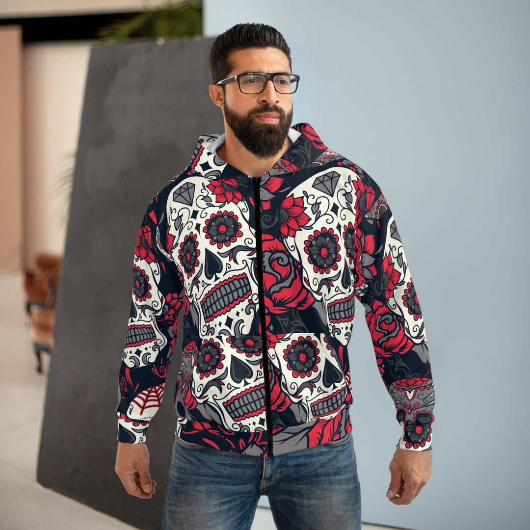 Day of the Dead Roses and Skull Unisex Zip Hoodie