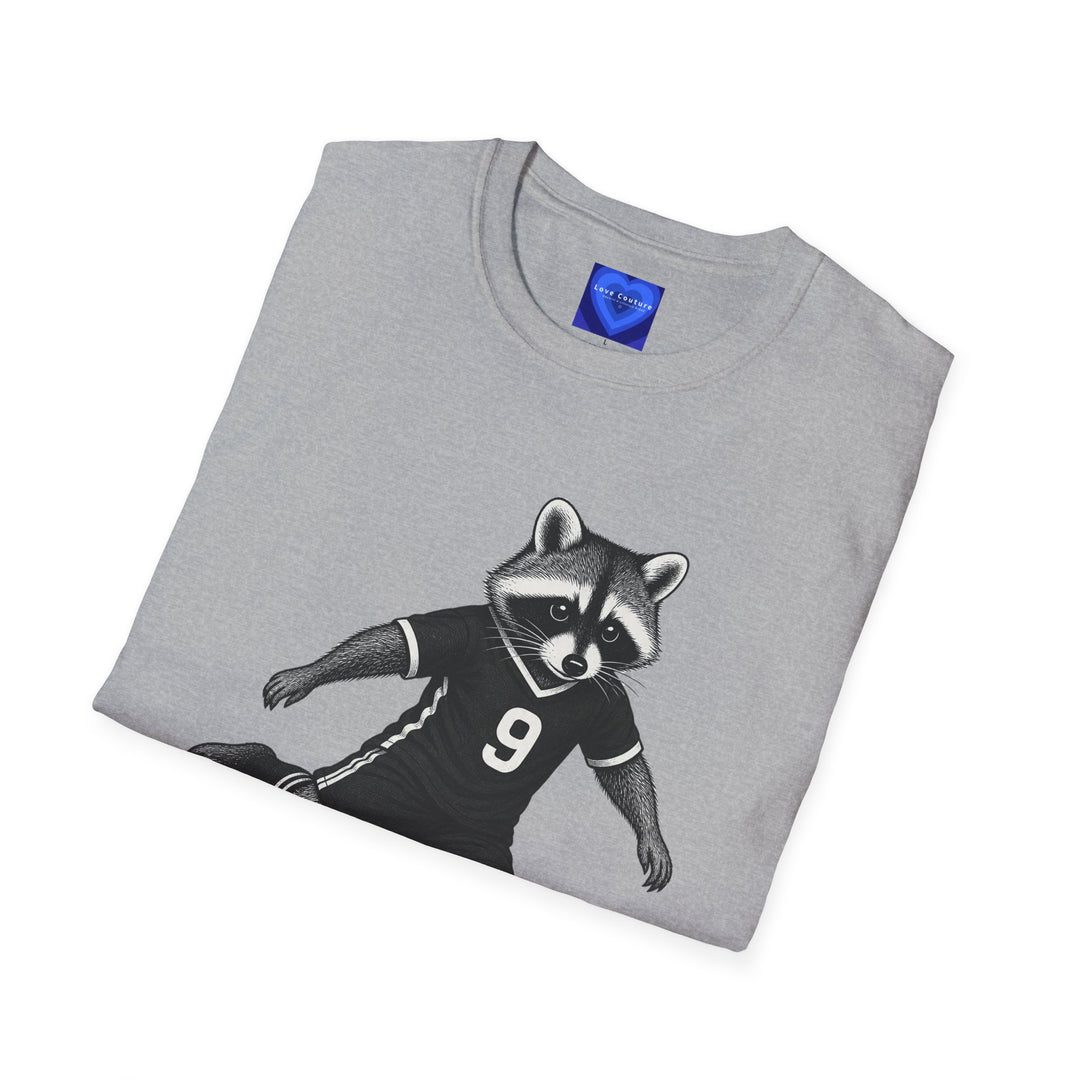 Raccoon Soccer T-Shirt — Cute Mascot Jersey Graphic (Number 9)