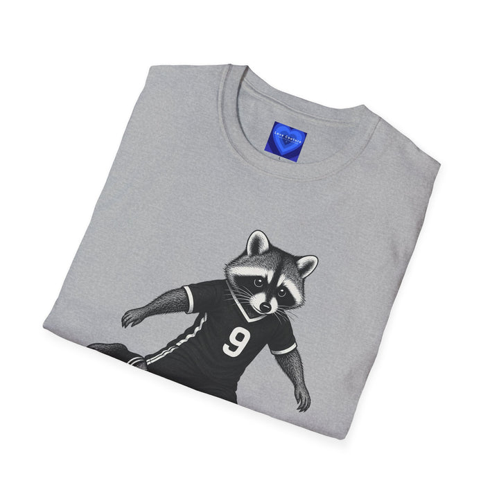 Raccoon Soccer T-Shirt — Cute Mascot Jersey Graphic (Number 9)