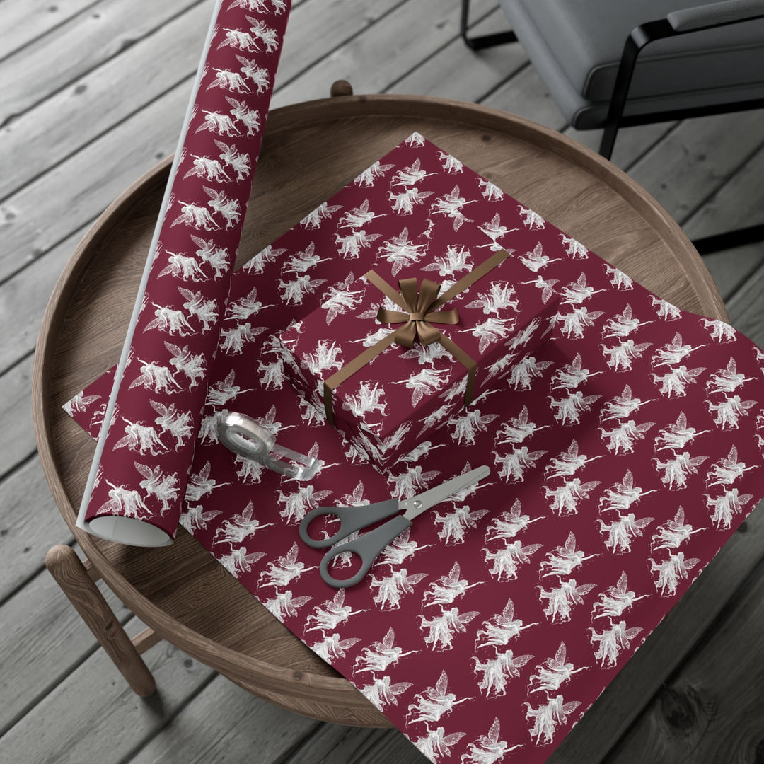Burgundy Fairy Gift Wrap Paper Dancing Fairies