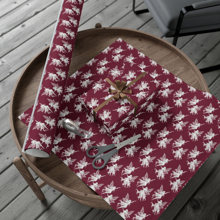 Burgundy Fairy Gift Wrap Paper Dancing Fairies