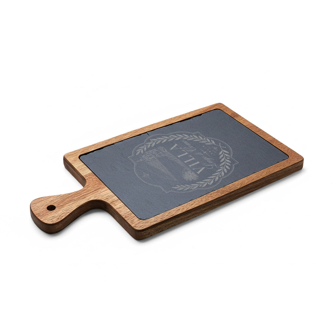 Villa Lago di Como Engraved Charcuterie Board Set Design with Slate Insert & Cheese Knives