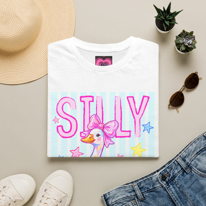 Silly Duck Graphic T-Shirt Pastel Cute Bird Tee with Bow Back To School