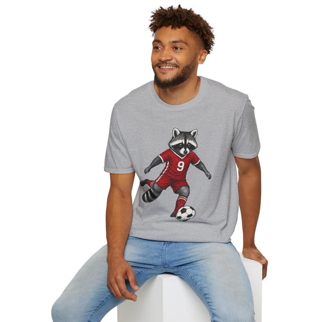 Raccoon Soccer Player T‑Shirt Cute Animal Jersey with Number 9 Unisex