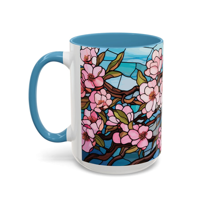 Stained Glass Look Cherry Blossom Coffee Mug Pink Floral Ceramic Tea Cup