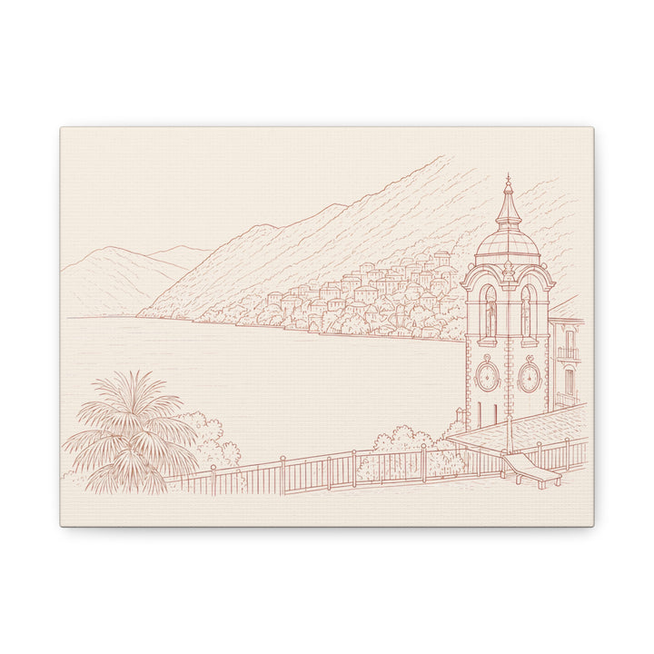 Villa Lago di Como Coastal Sketch Canvas Print  Minimal Seaside Wall Art