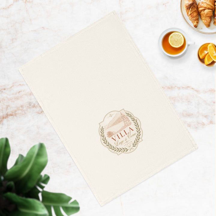 Villa Lago di Como Logo Cotton Tea Towel Rustic Mediterranean Kitchen Decor