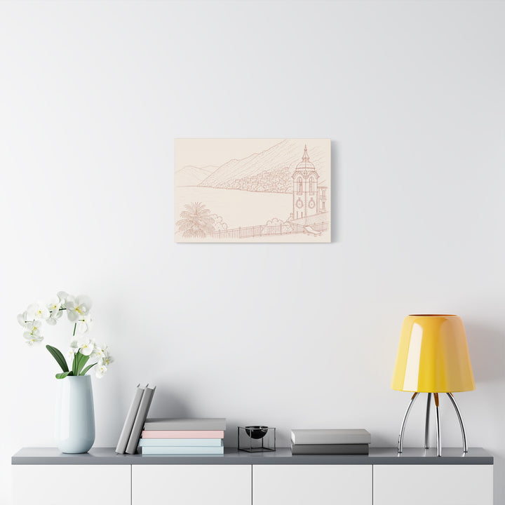 Villa Lago di Como Coastal Sketch Canvas Print  Minimal Seaside Wall Art