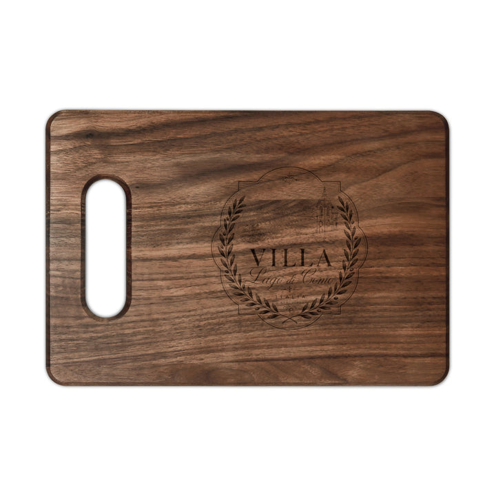 Engraved Villa Wreath Wooden Cutting Board — Personalized Kitchen Serving Board