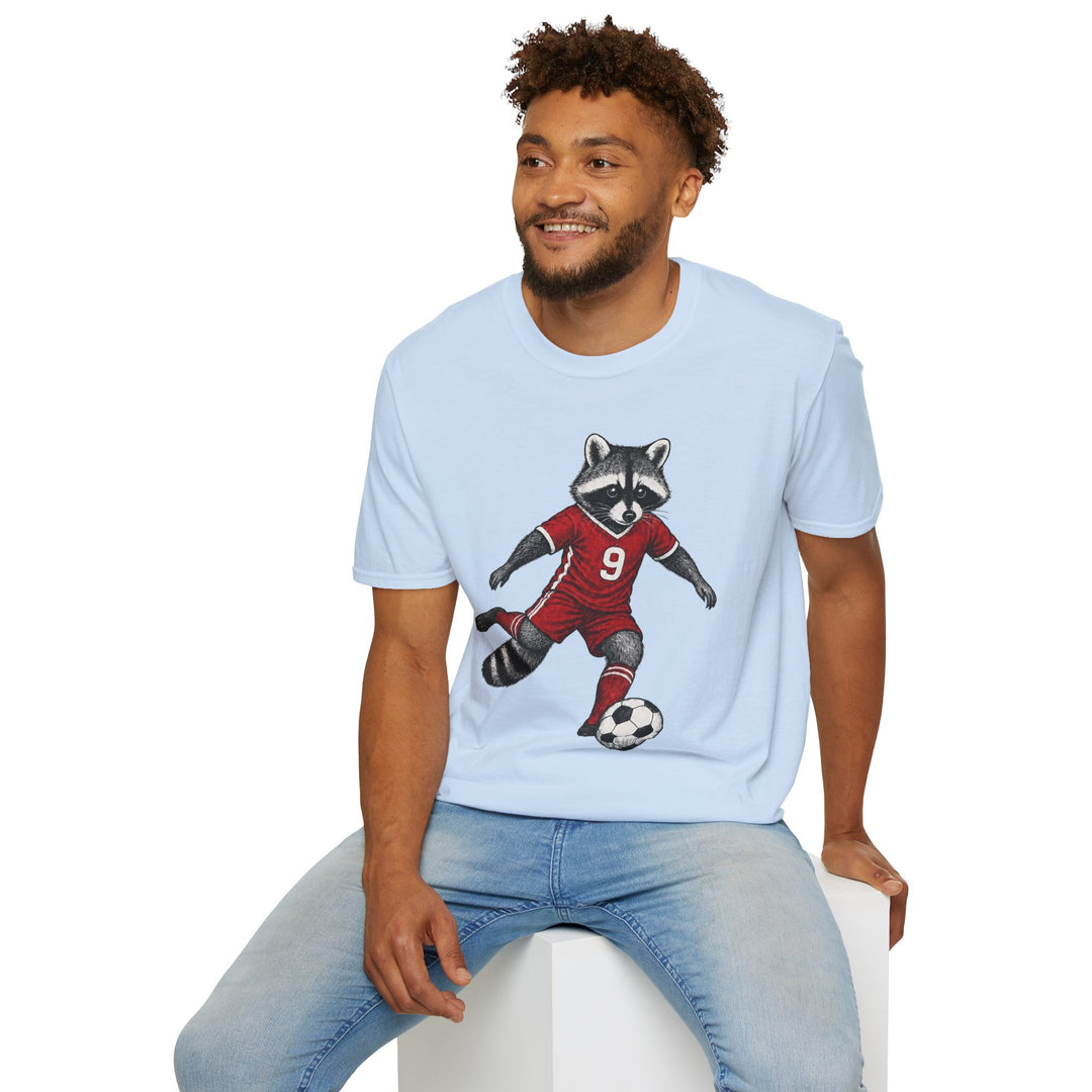 Raccoon Soccer Player T‑Shirt Cute Animal Jersey with Number 9 Unisex