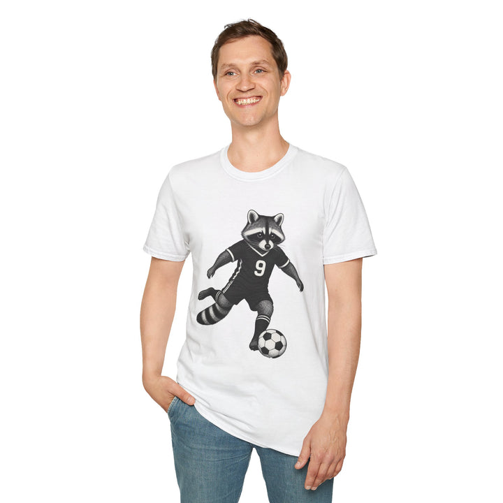 Raccoon Soccer T-Shirt — Cute Mascot Jersey Graphic (Number 9)