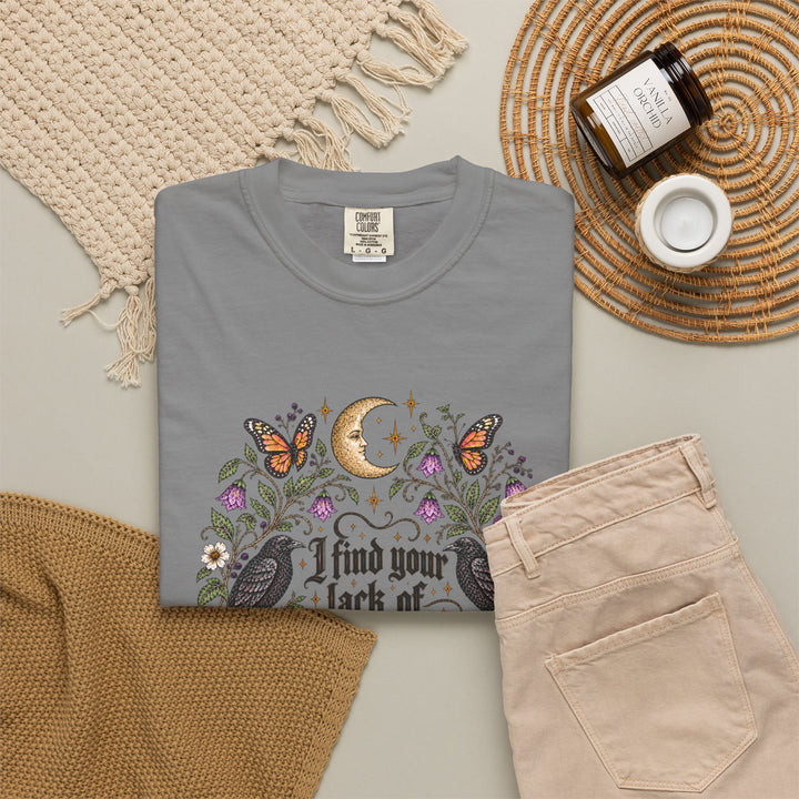 Comfort Colors Lack of Whimsy Crow TShirt, Witchy Autumn Tee, Celestial Moth Raven Halloween Shirt