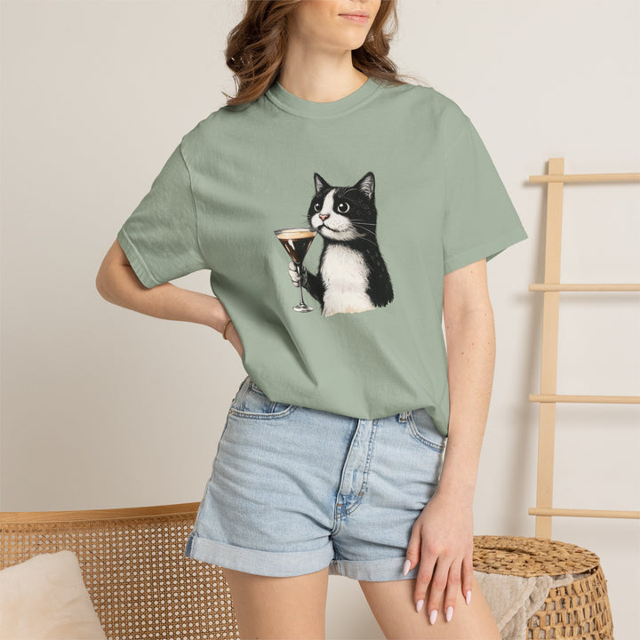 Cat with Cocktail TShirt Tuxedo Cat Drinking Martini Cute Graphic Tee