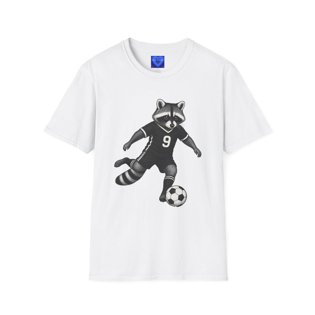 Raccoon Soccer T-Shirt — Cute Mascot Jersey Graphic (Number 9)