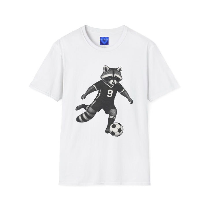 Raccoon Soccer T-Shirt — Cute Mascot Jersey Graphic (Number 9)