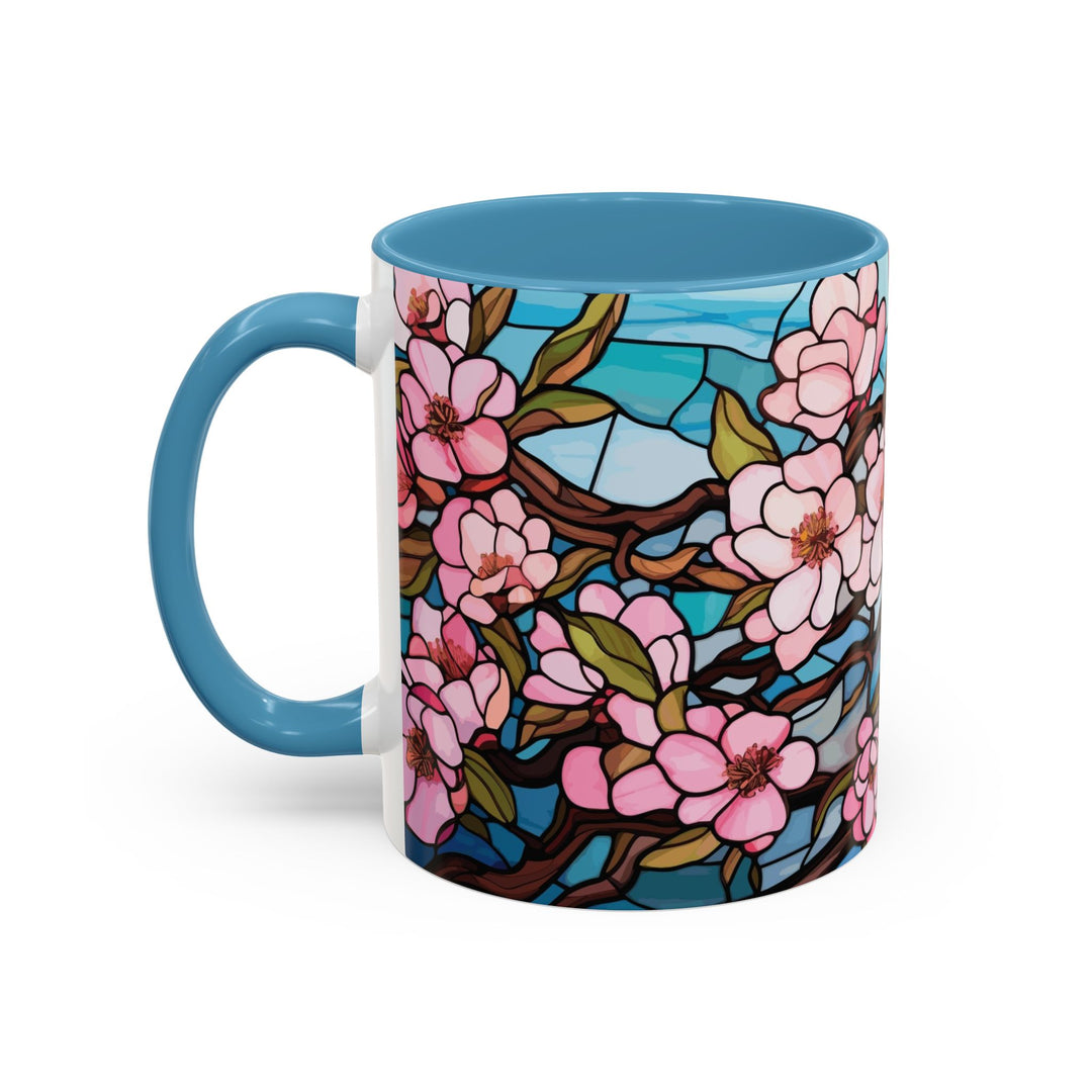 Stained Glass Look Cherry Blossom Coffee Mug Pink Floral Ceramic Tea Cup