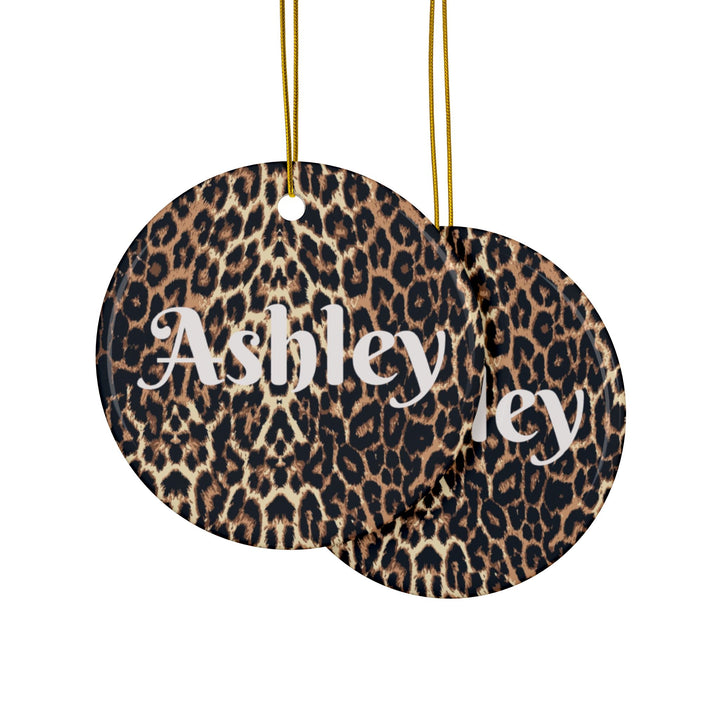 Leopard Print Personalized Ceramic Ornament Custom Name Holiday Decoration
