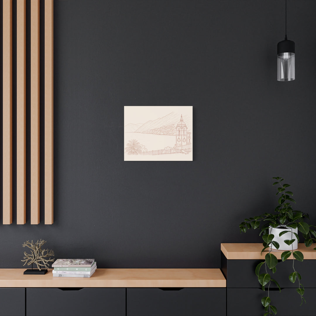 Villa Lago di Como Coastal Sketch Canvas Print  Minimal Seaside Wall Art