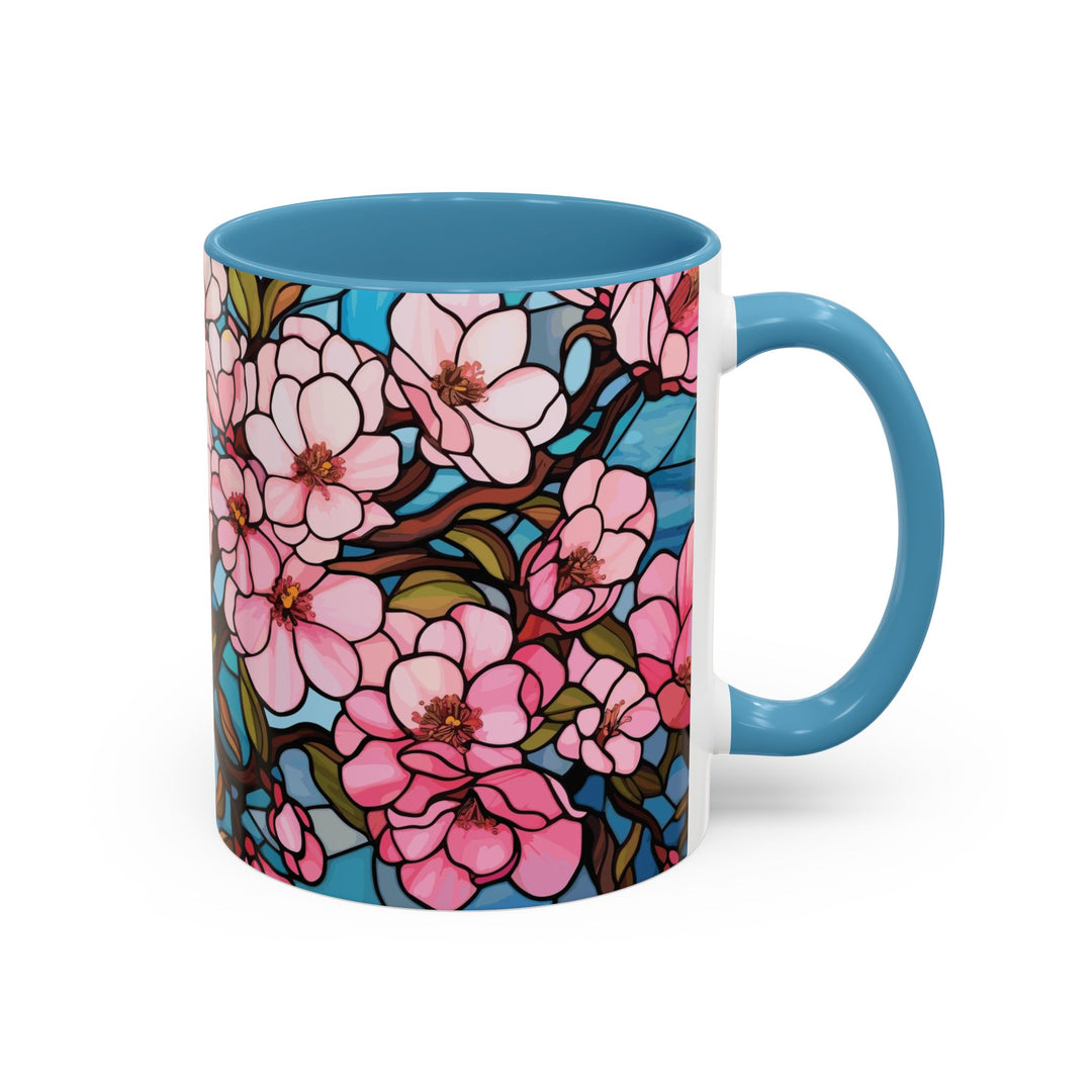 Stained Glass Look Cherry Blossom Coffee Mug Pink Floral Ceramic Tea Cup