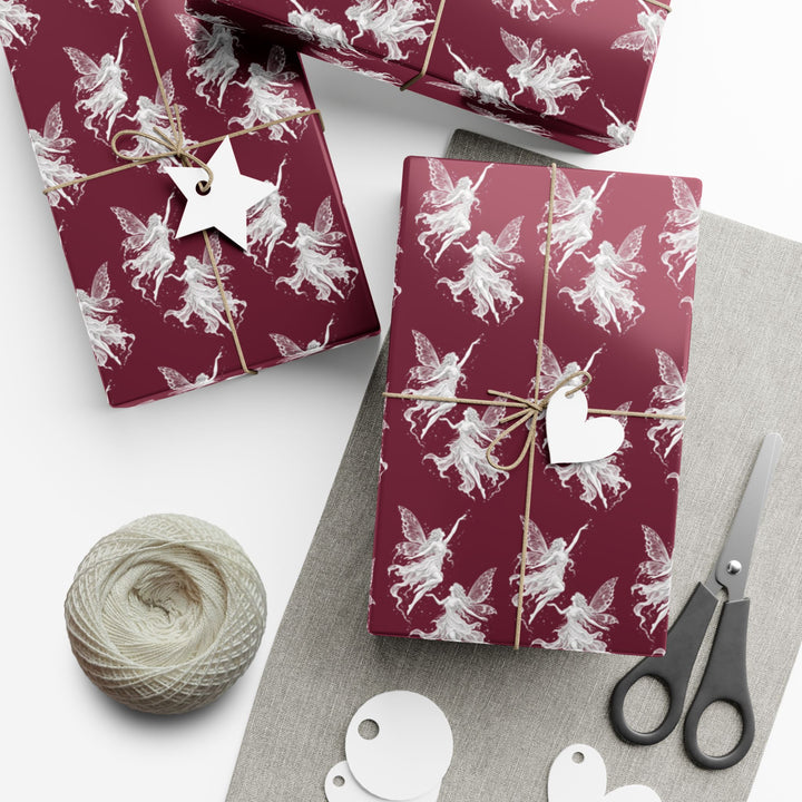 Burgundy Fairy Gift Wrap Paper Dancing Fairies