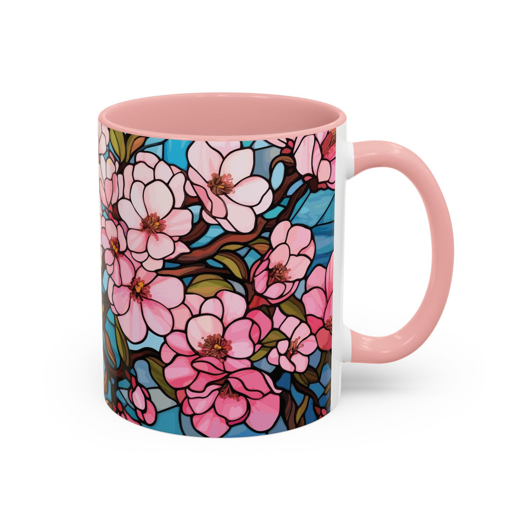 Stained Glass Look Cherry Blossom Coffee Mug Pink Floral Ceramic Tea Cup