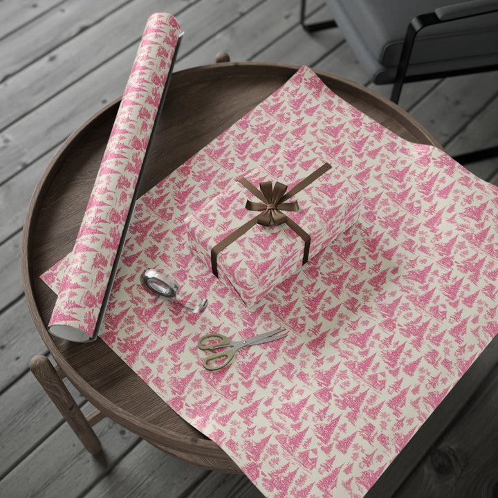 Pink Toile Wrapping Paper Roll — Vintage Cottage Pattern Gift Wrap for Birthdays, Bridal, Mother’s Day