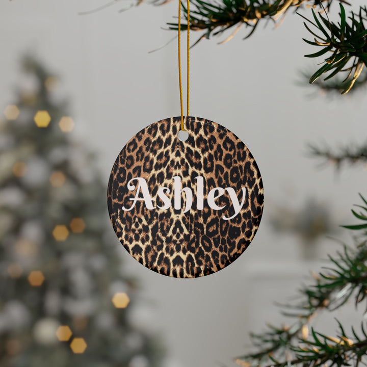 Leopard Print Personalized Ceramic Ornament Custom Name Holiday Decoration