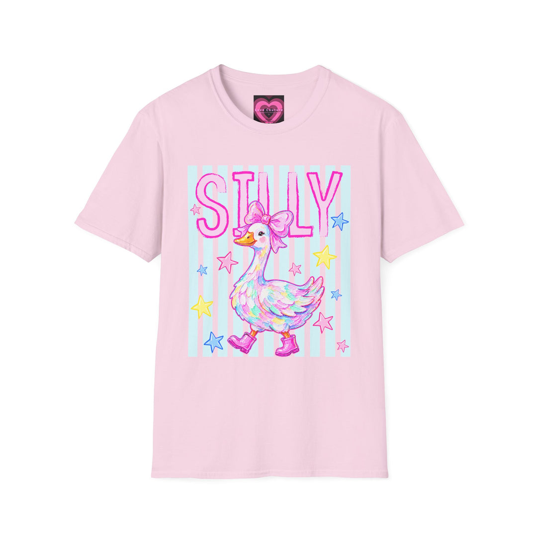 Silly Duck Graphic T-Shirt Pastel Cute Bird Tee with Bow Back To School