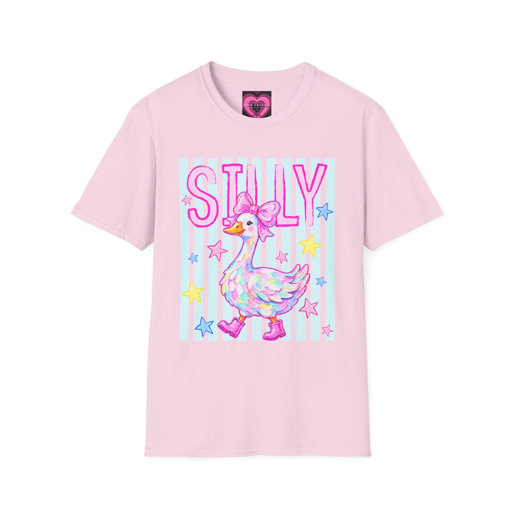 Silly Duck Graphic T-Shirt Pastel Cute Bird Tee with Bow Back To School