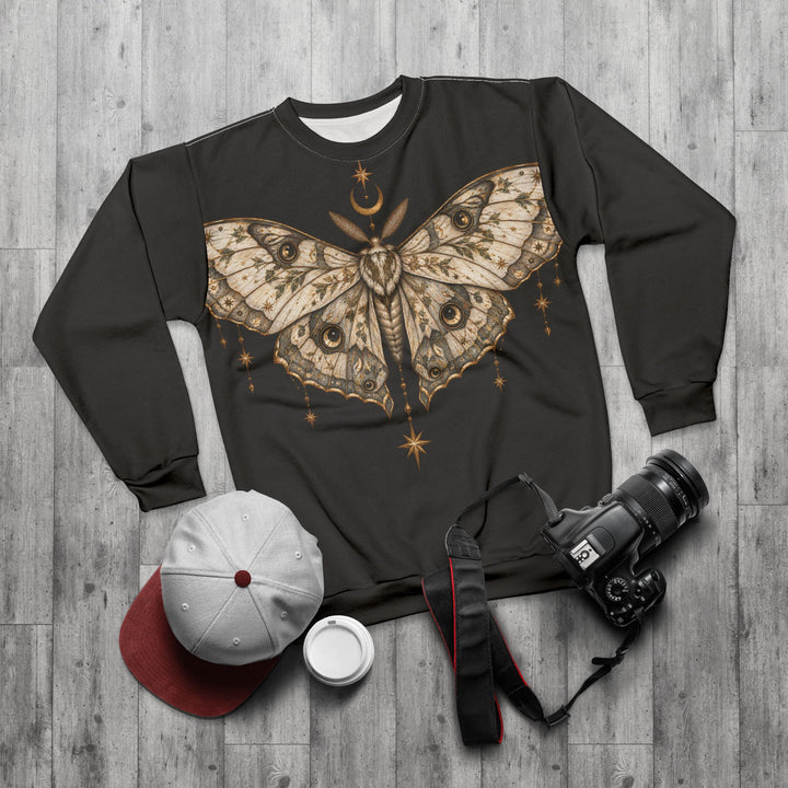 Celestial Moth Sweatshirt Whimsigoth Golden Moon Star Nature