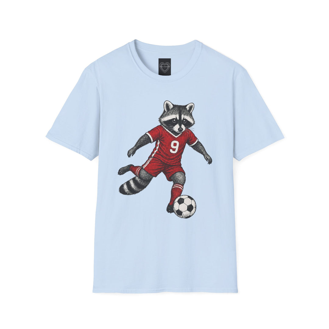 Raccoon Soccer Player T‑Shirt Cute Animal Jersey with Number 9 Unisex