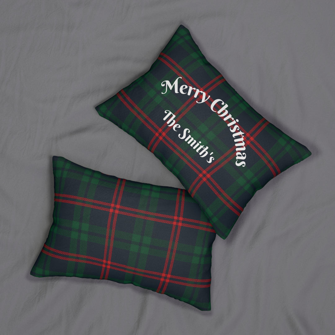Personalized Merry Christmas Lumbar Pillow Tartan Plaid Custom