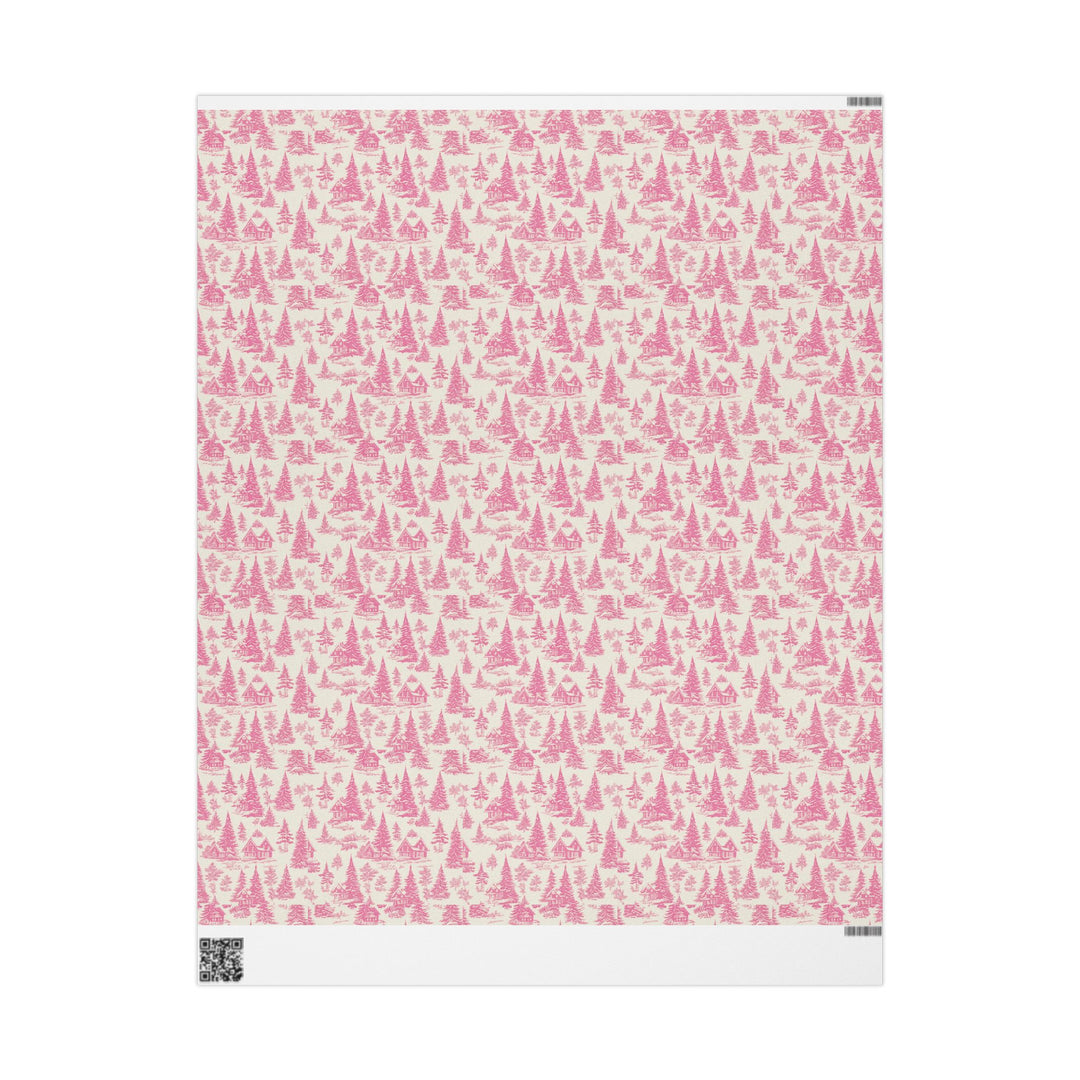 Pink Toile Wrapping Paper Roll — Vintage Cottage Pattern Gift Wrap for Birthdays, Bridal, Mother’s Day