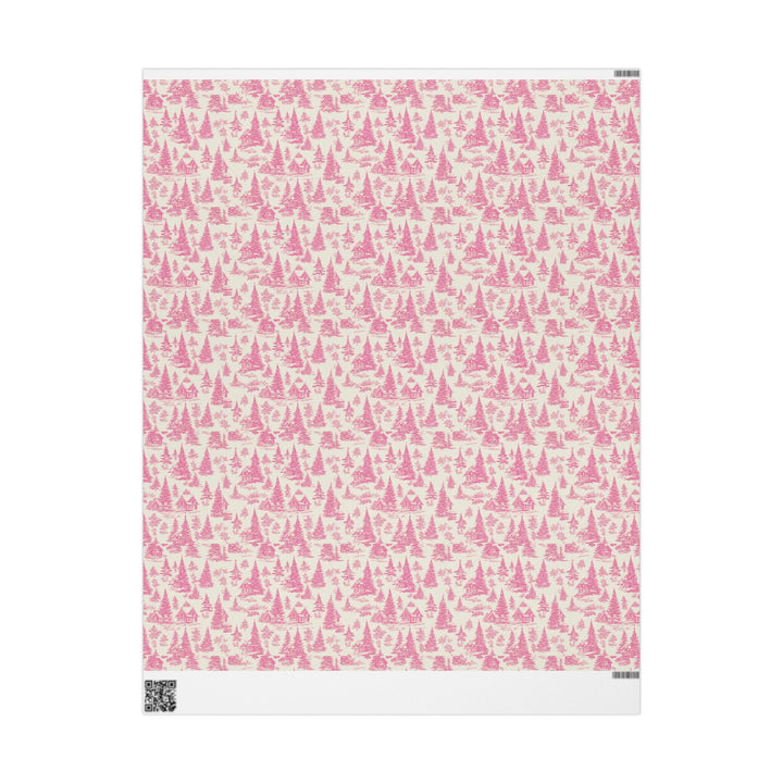 Pink Toile Wrapping Paper Roll — Vintage Cottage Pattern Gift Wrap for Birthdays, Bridal, Mother’s Day
