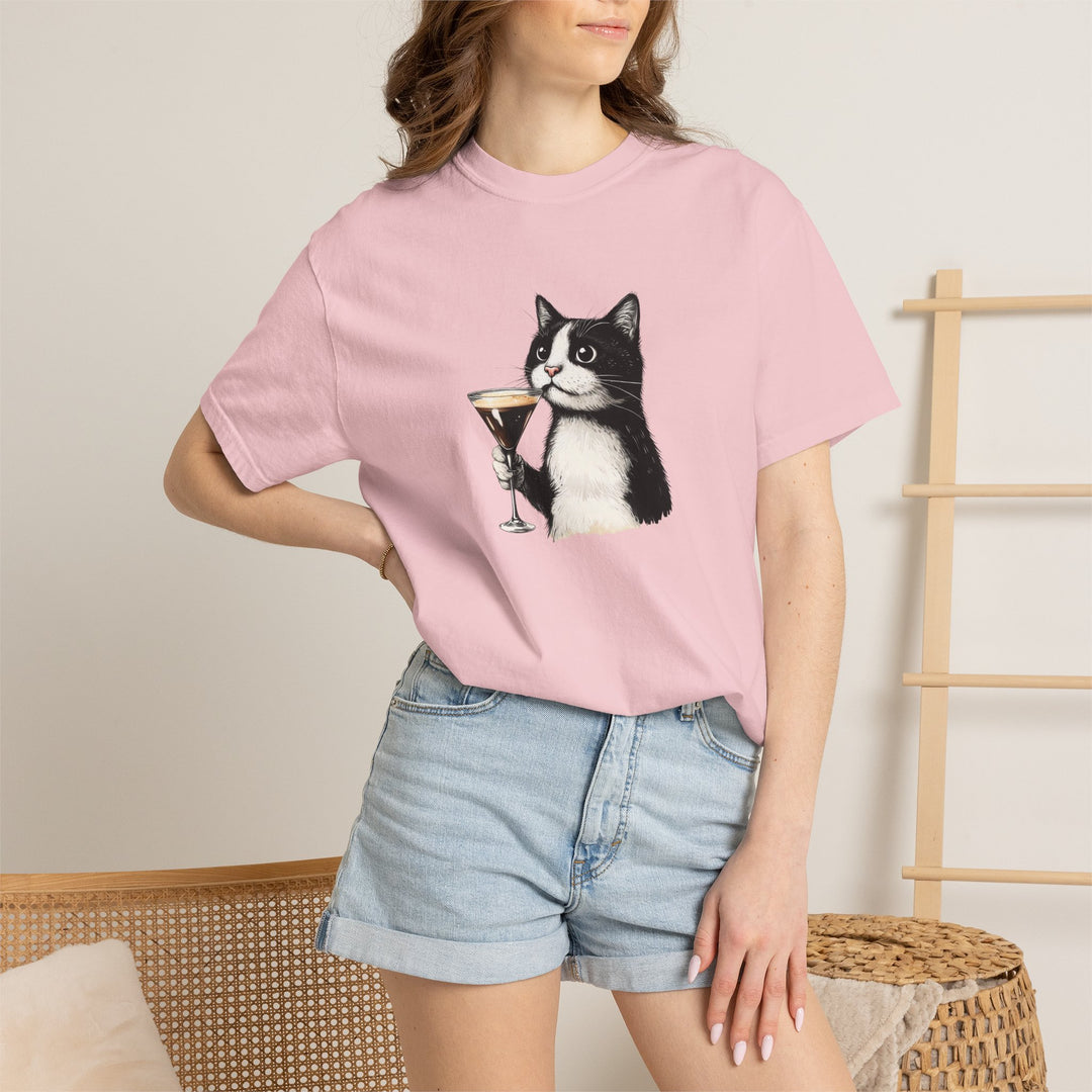 Cat with Cocktail TShirt Tuxedo Cat Drinking Martini Cute Graphic Tee