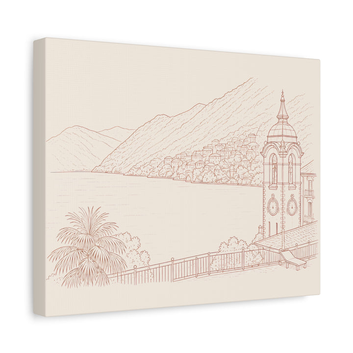 Villa Lago di Como Coastal Sketch Canvas Print  Minimal Seaside Wall Art