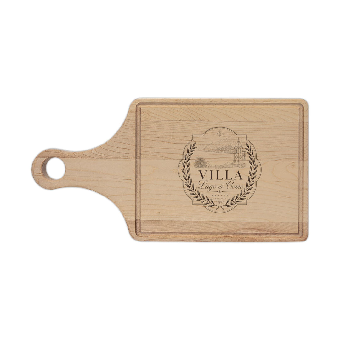 Engraved Villa Wreath Wooden Cutting Board — Personalized Kitchen Serving Board