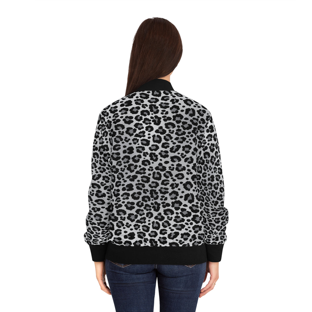 Snow Leopard Bomber Jacket Leopard Print Gifts For Her Trendy Chic Outerwear For Fashionistas