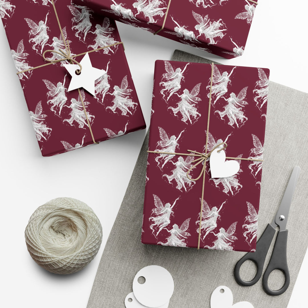 Burgundy Fairy Gift Wrap Paper Dancing Fairies