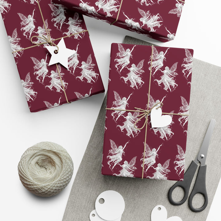 Burgundy Fairy Gift Wrap Paper Dancing Fairies