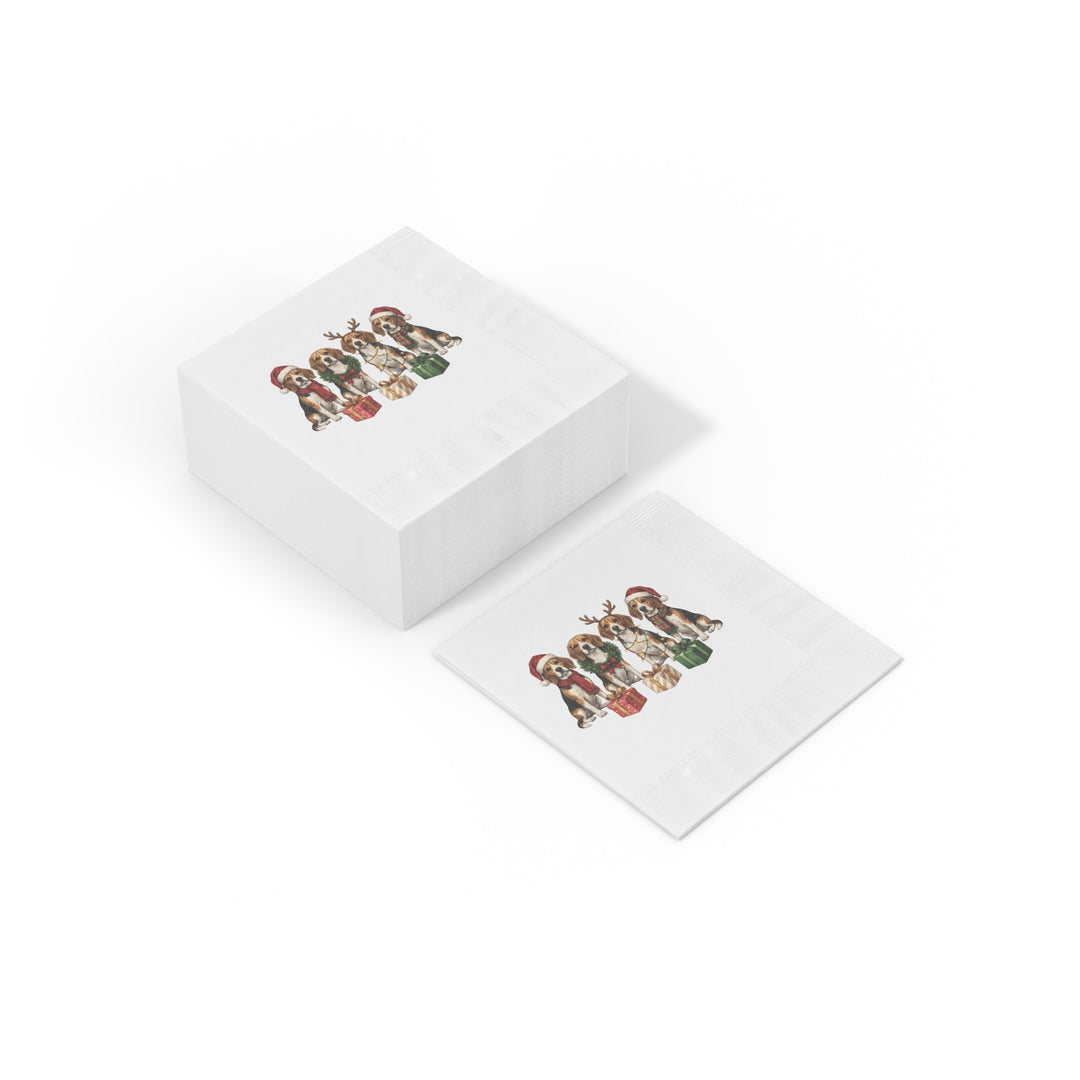 Christmas Beagle Napkins — Festive Holiday Cocktail Napkins with Dogs and Presents