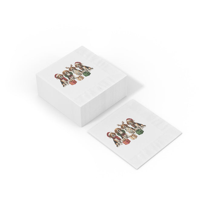 Christmas Beagle Napkins — Festive Holiday Cocktail Napkins with Dogs and Presents