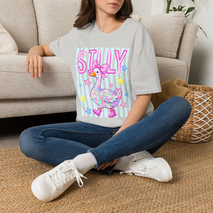 Silly Duck Graphic T-Shirt Pastel Cute Bird Tee with Bow Back To School