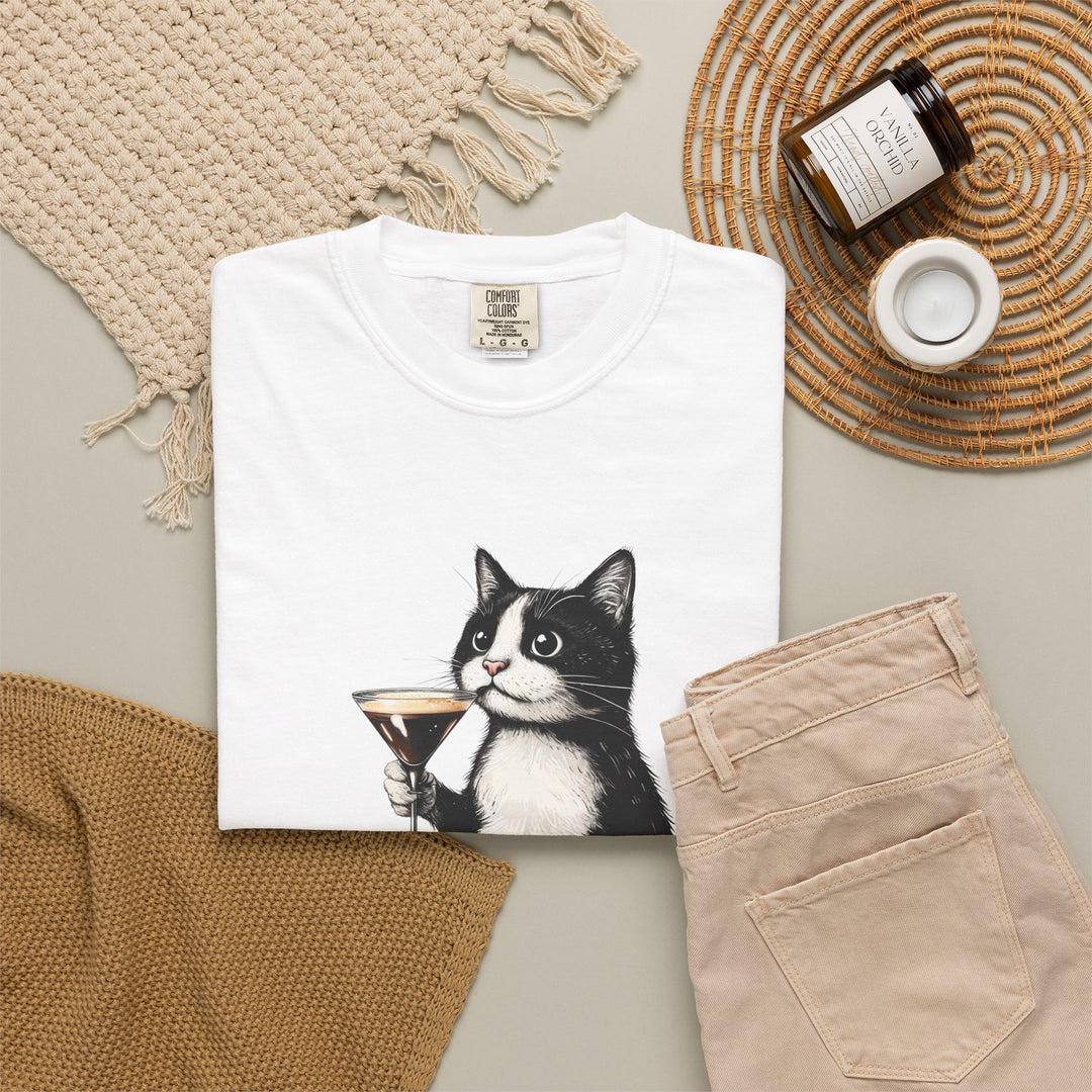 Cat with Cocktail TShirt Tuxedo Cat Drinking Martini Cute Graphic Tee