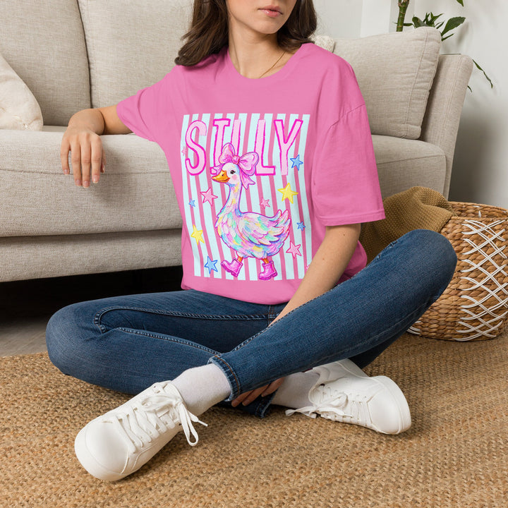 Silly Duck Graphic T-Shirt Pastel Cute Bird Tee with Bow Back To School
