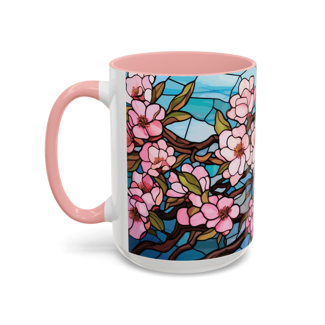Stained Glass Look Cherry Blossom Coffee Mug Pink Floral Ceramic Tea Cup