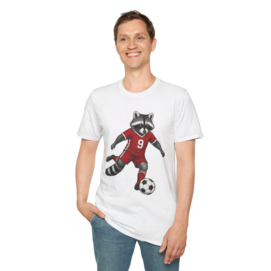 Raccoon Soccer Player T‑Shirt Cute Animal Jersey with Number 9 Unisex